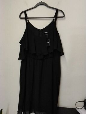 Chiffon Ruffle Spaghetti Strap Off The Sholder Dress - Black